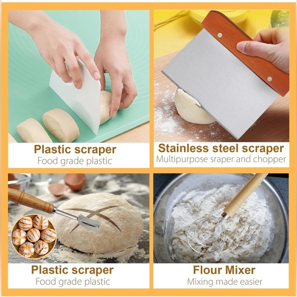 Top Hat Style Banneton Sourdough Starter Bread Basket Set W/ Stencils - Picture 2 of 12